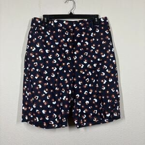 Ann Taylor 10 Boardwalk Shorts Curvy Fit Blue Abstract Mid Rise Cotton Blend